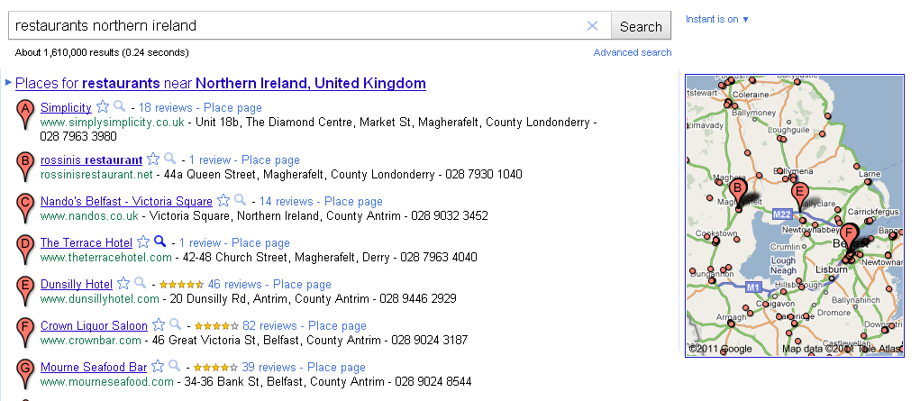 Google Places - Results Google Places - Results